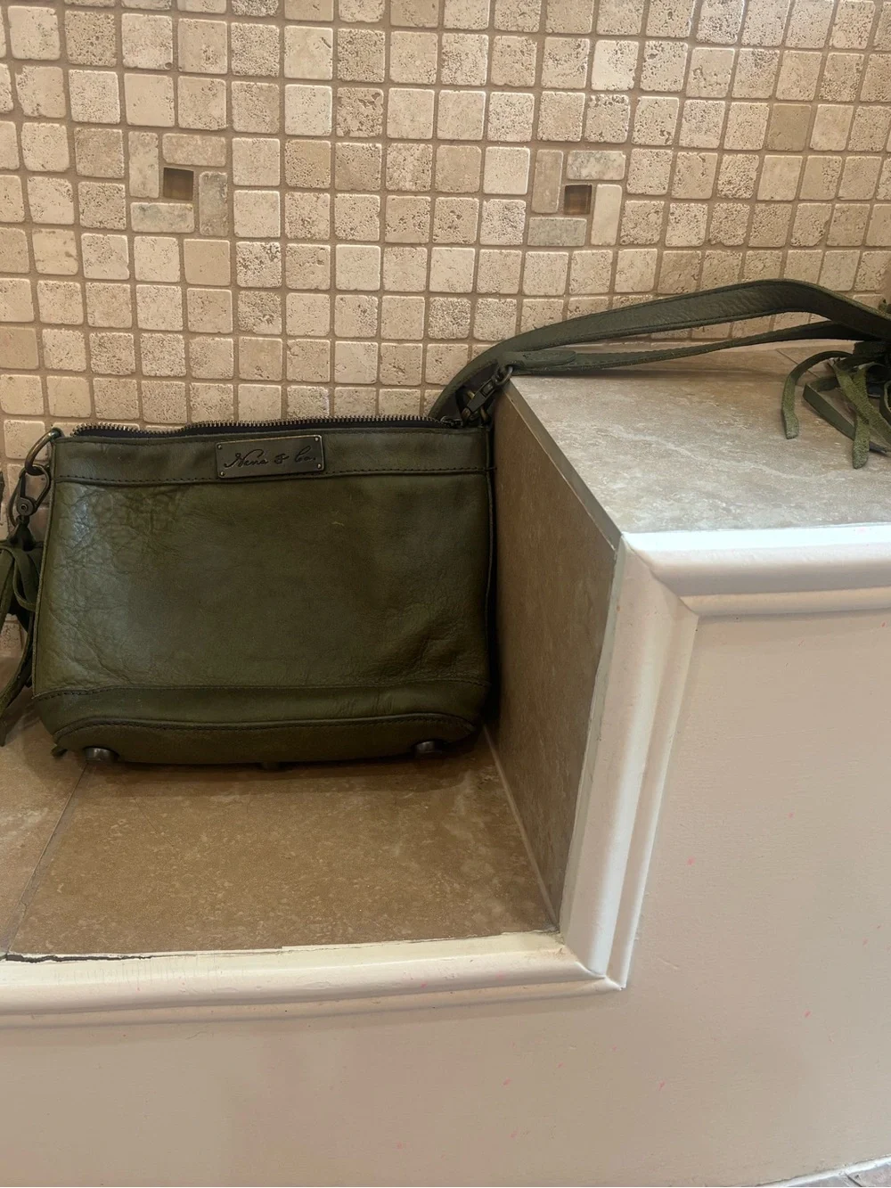 Olive Green Leather Crossbody Bag -
